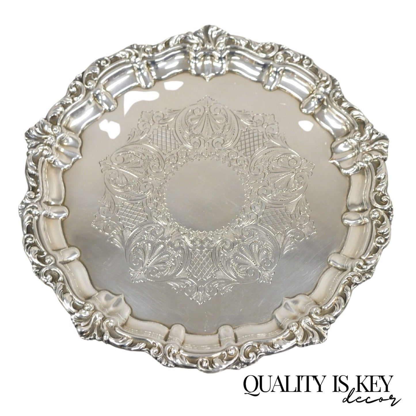 Vintage English Sheffield Silver Plated 10" Round Serving Platter Tray