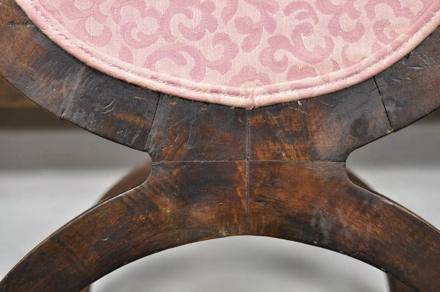Antique Italian Renaissance Carved Walnut Northwind Face Curule Side Chair