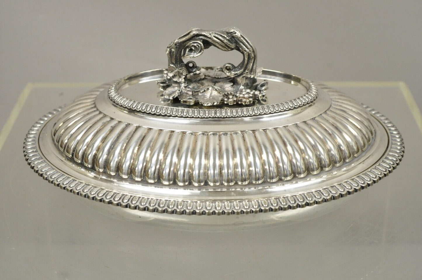 Neoclassical Elkington & Co Covered Serving Dish with Branch Grapevine Handle