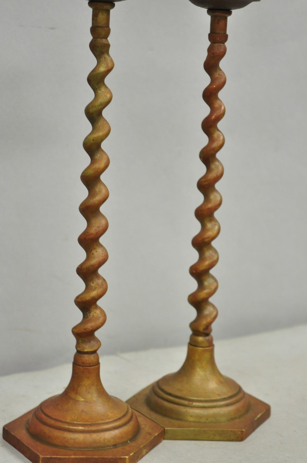 Vintage English Regency Small Patinated Bronze Barley Twist Candlesticks a Pair