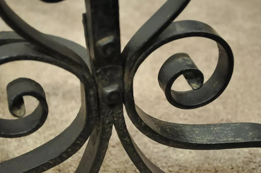 Antique Arts & Crafts Art Nouveau Black Wrought Iron Scrolling Andirons - a Pair