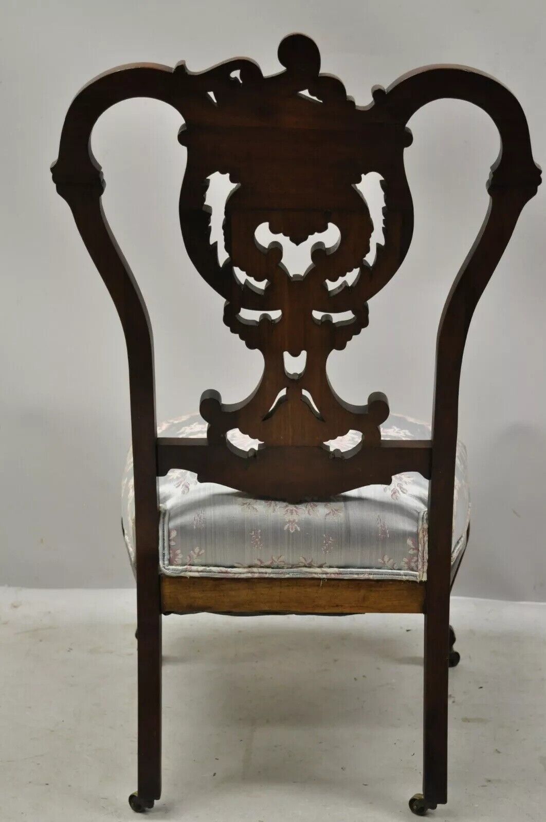 Antique Victorian Floral Scrollwork Carved Mahogany Parlor Accent Slipper Chair