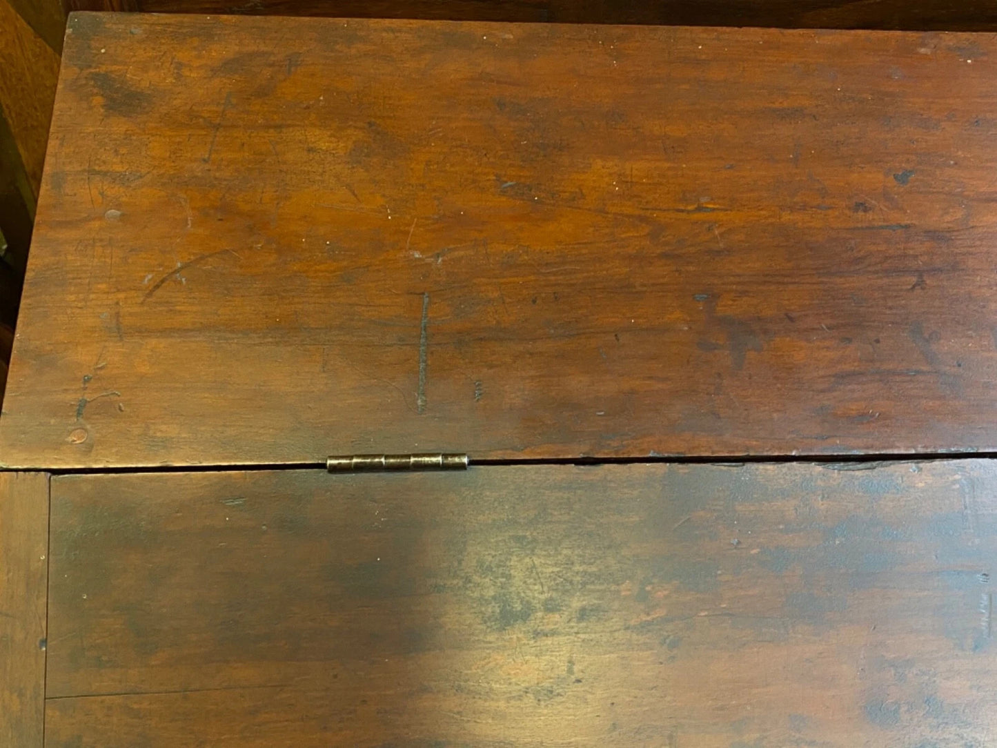 Antique Primitive Colonial Cherry Wood & Walnut Tall Schoolmasters Desk Table