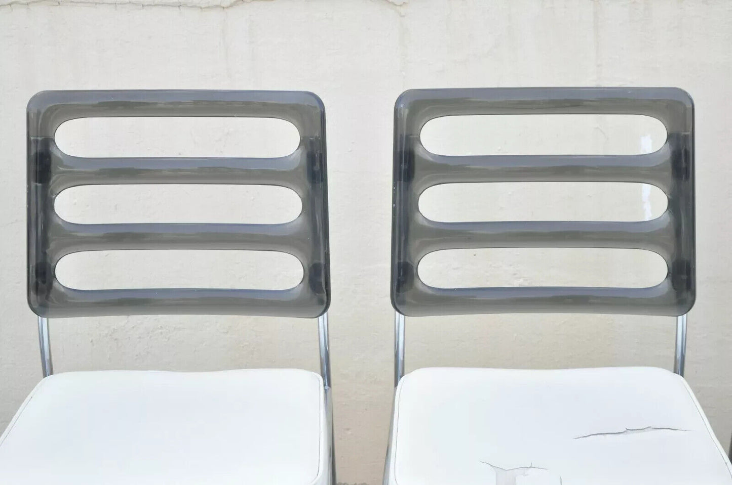 Vintage Mid Century Modern Smoked Lucite Chrome Frame Dining Chairs - Set of 6