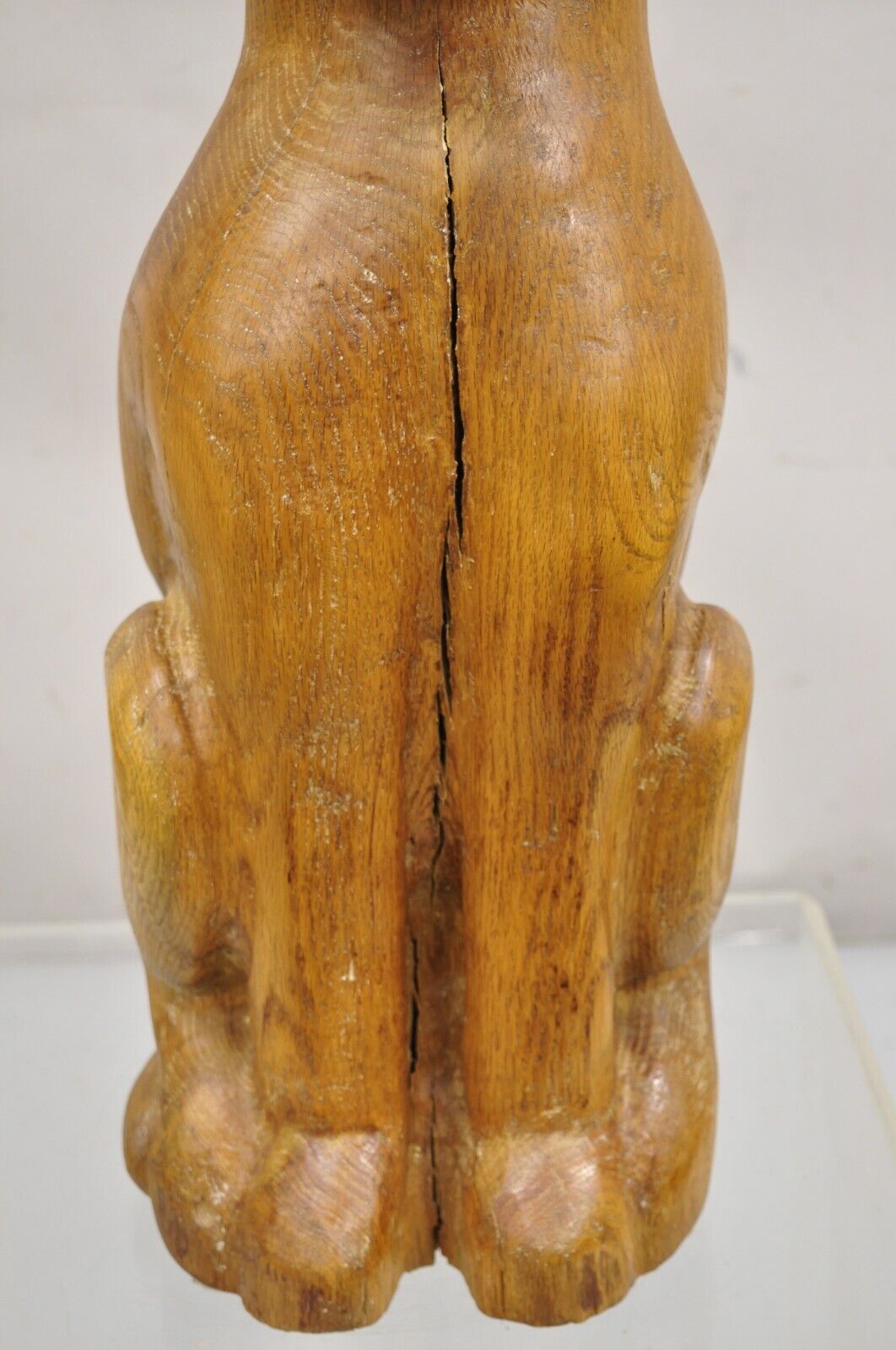 Vintage Mid Century Modern Solid Carved Wood 24" Cat Art Sculpture