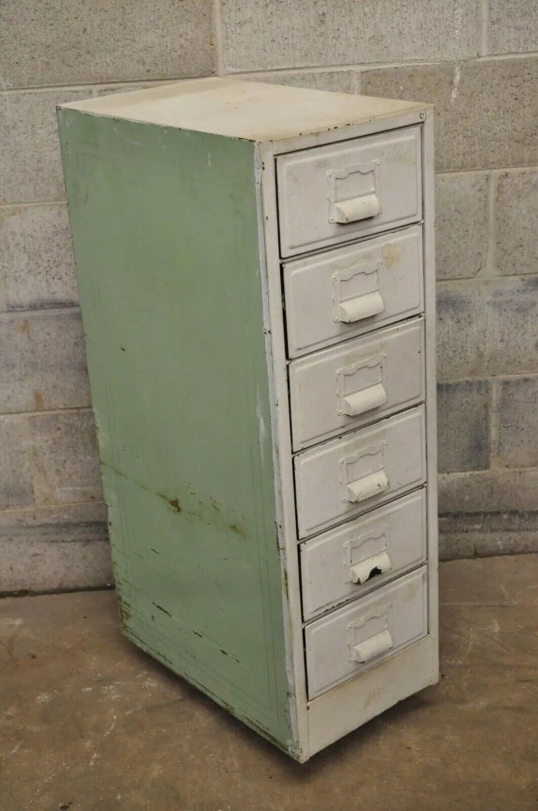 Vintage Industrial Rolling Steel Metal Deep File Cabinet Banker Letter Storage A
