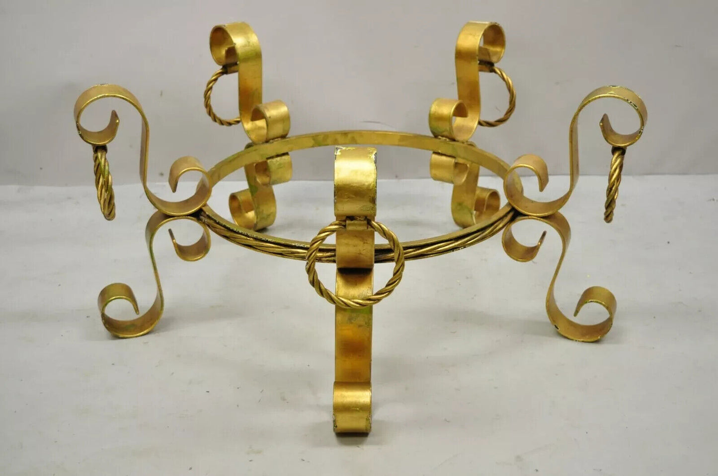 Hollywood Regency Gold Iron Scroll Agate Stone Specimen Resin Top Coffee Table