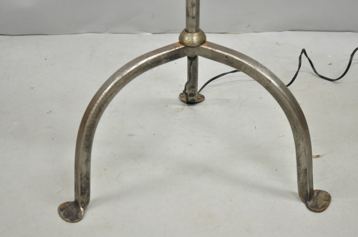 Vintage Spanish Gothic Hand Wrought Iron Candlestick Short Italian Floor Lamp