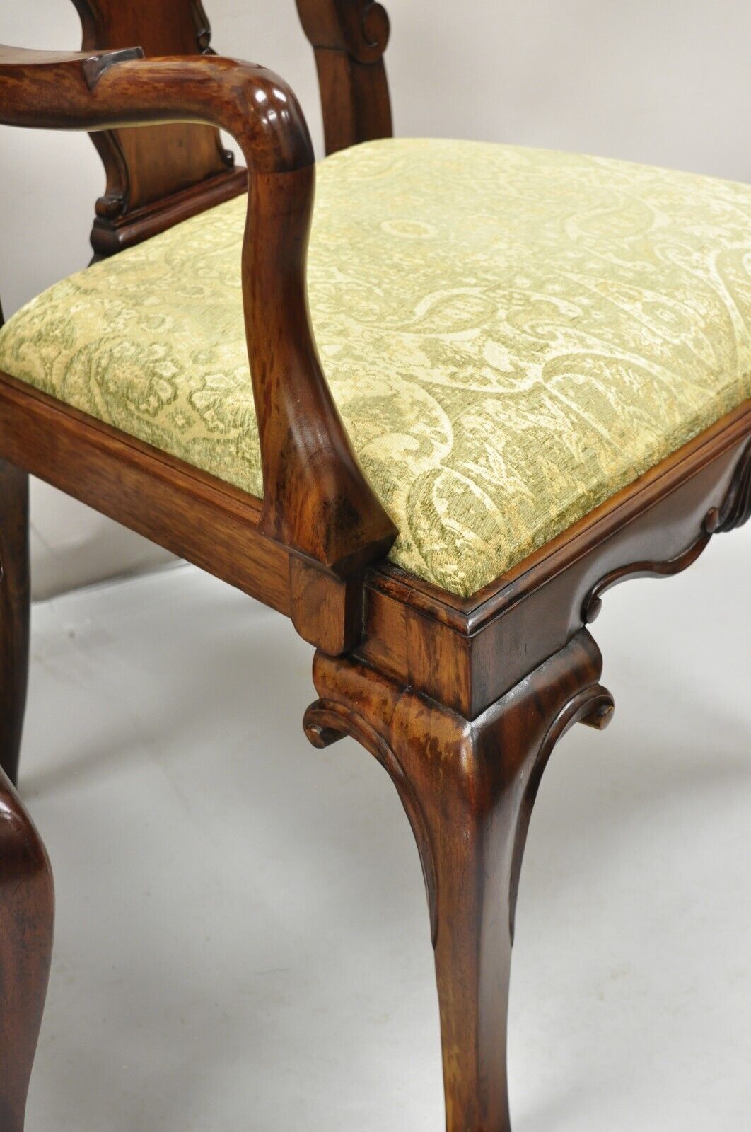 Queen Anne Style Solid Mahogany Carved Fan T-Back Dining Chairs- Set of 12