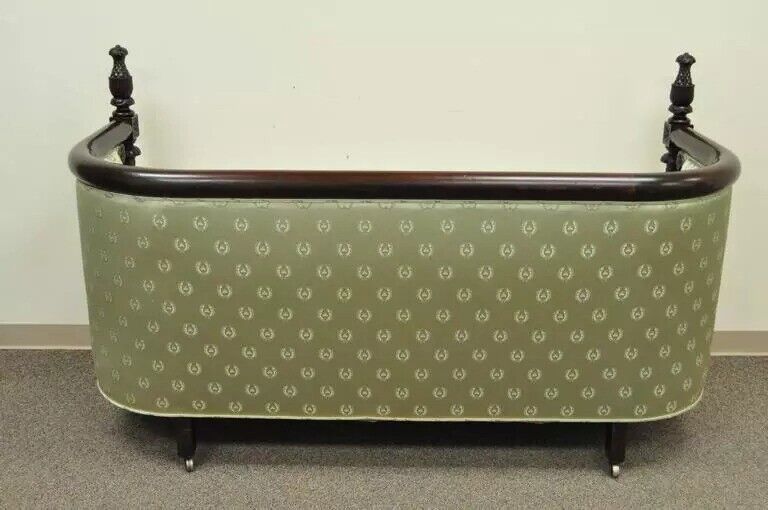 Antique 19th C American Empire Curved Rail Carved Mahogany Pineapple Finial Sofa