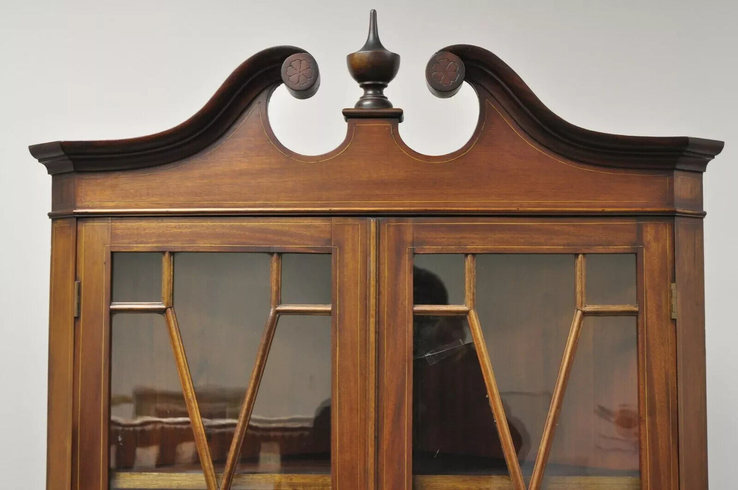 Antique English Georgian Style Mahogany Corner China Cabinet Display Case Curio