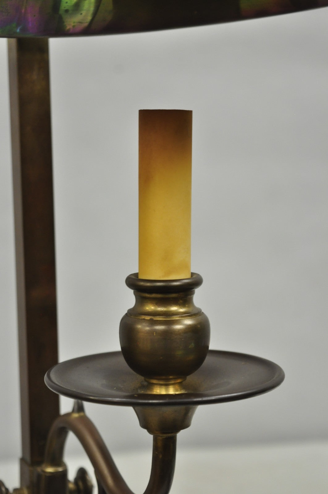 Vintage Chapman French Country Patinated Brass Branch Candlestick Desk Lamp