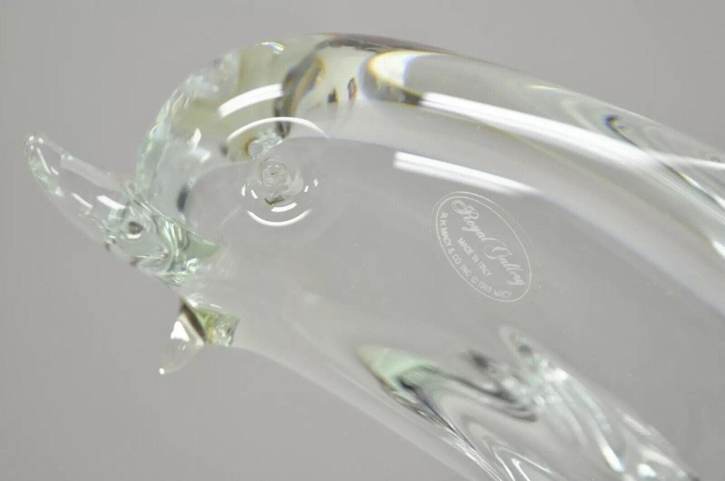 Royal Gallery Italian Crystal Glass 12" Dolphin Fish Sculpture Murano Style