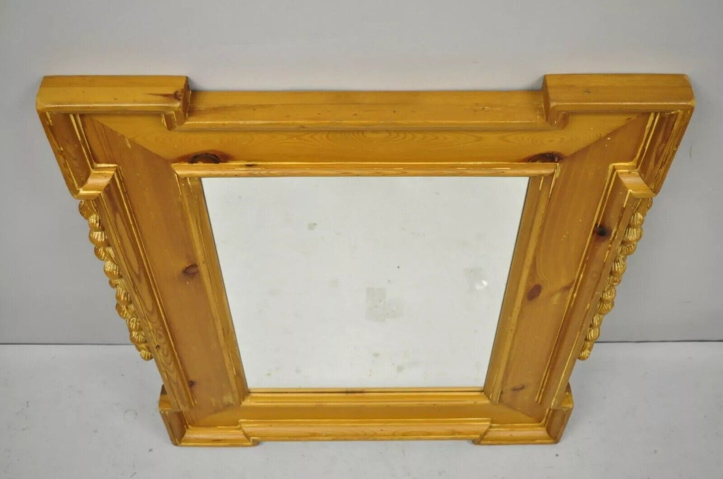 Vintage Italian Baroque Style Carved Knotty Pine Wood Country French Wall Mirror