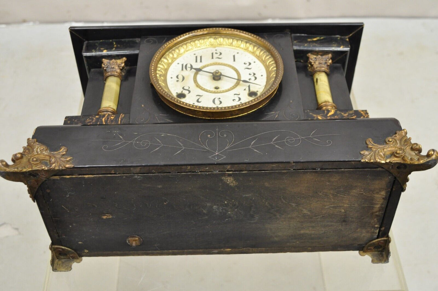 Antique Seth Thomas Adamantine Victorian Faux Marble Shelf Mantel Clock