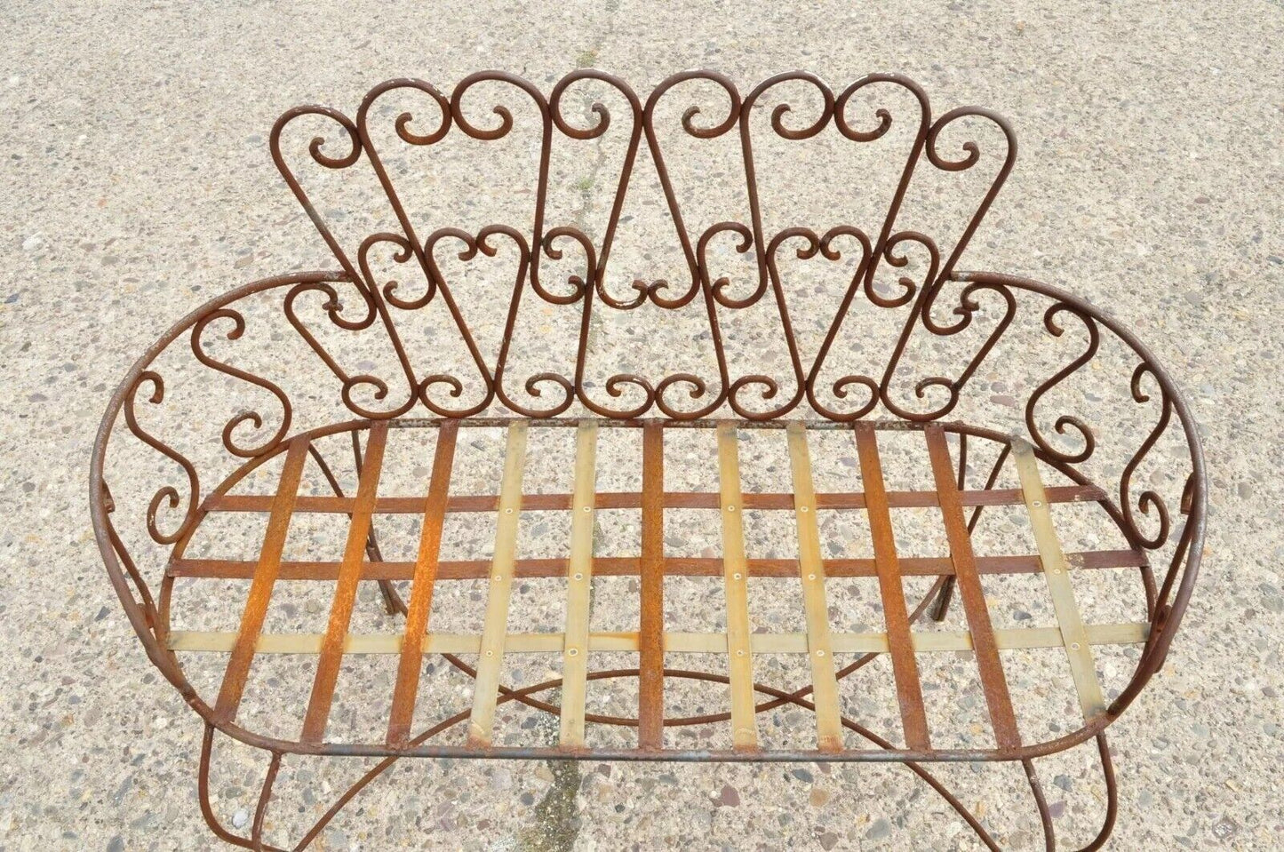 Vintage Victorian Style Fancy Scrolling Wrought Iron Garden Patio Bench Loveseat