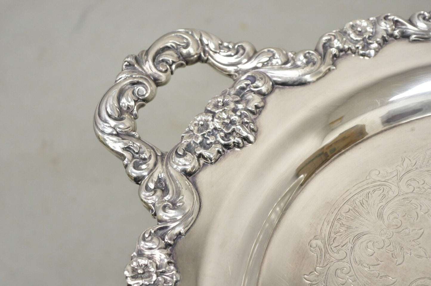 Vintage Poole Silver Co Lancaster Rose 30" Victorian Style Serving Platter Tray