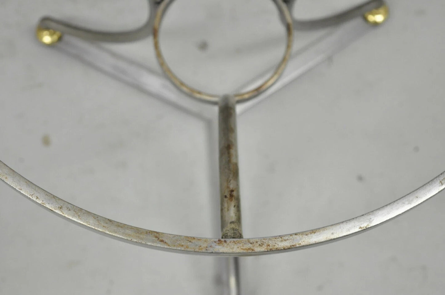 Italian Neoclassical Maison Jansen Style Steel & Brass Round End Tables - a Pair