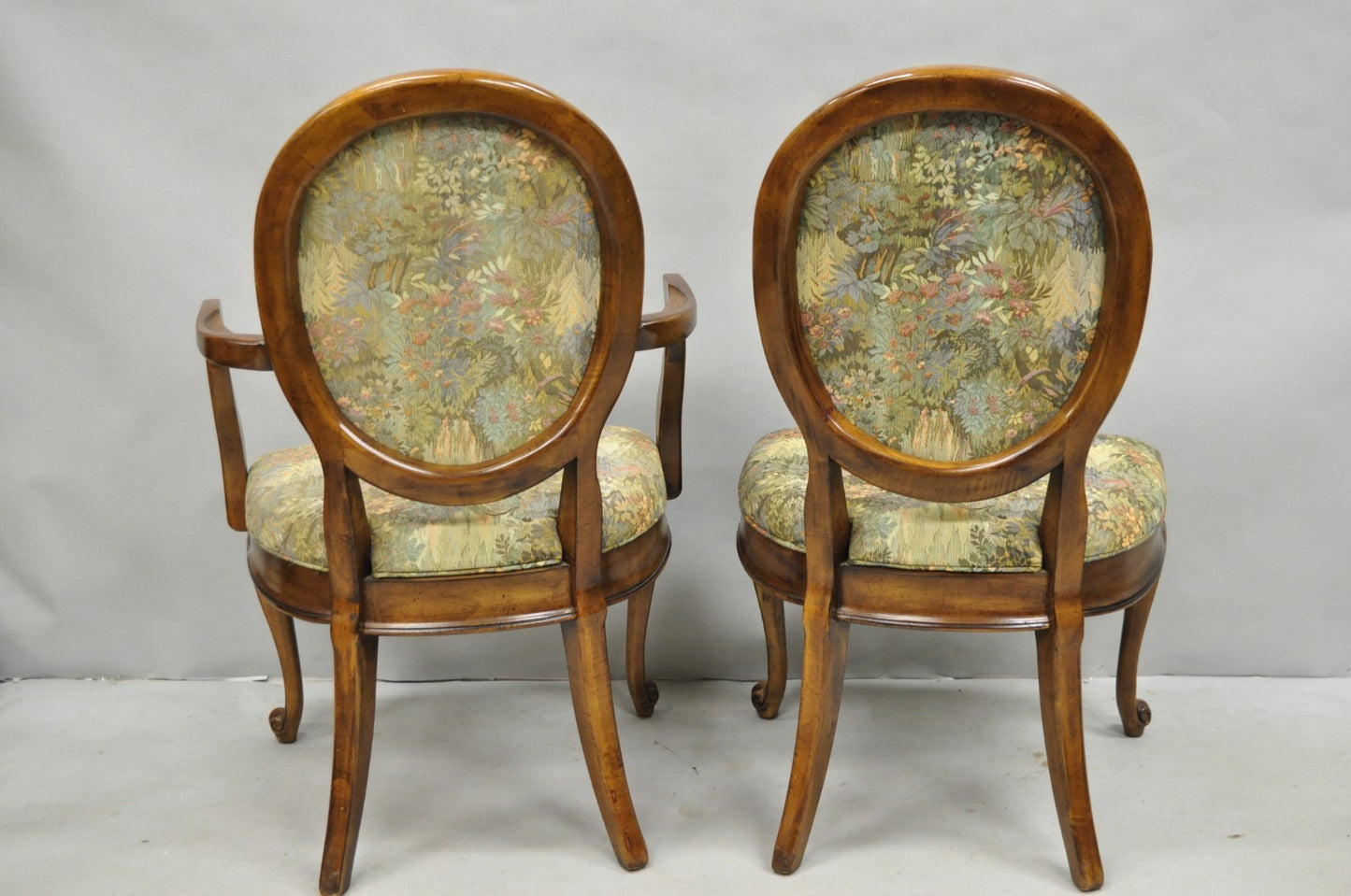 Vintage French Provincial Oval Balloon Back Upholstered Dining Chairs - Set of 8