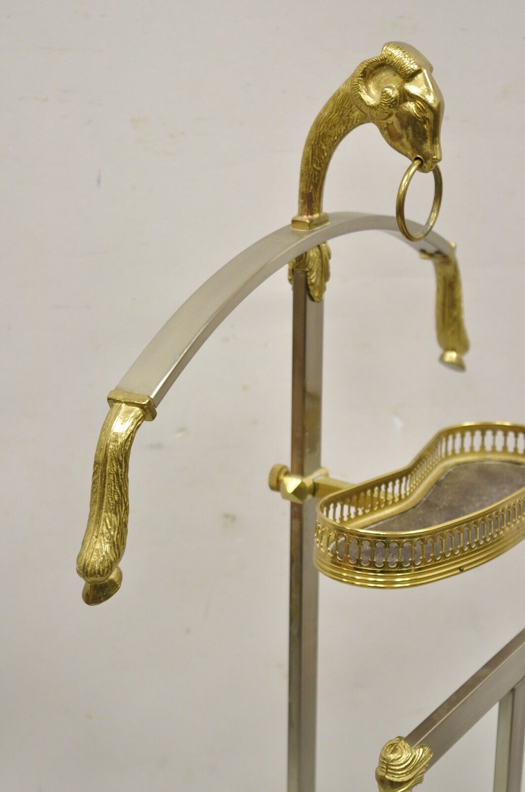 Vintage Italian Brass and Brushed Steel Rams Head & Hoof Clothing Valet