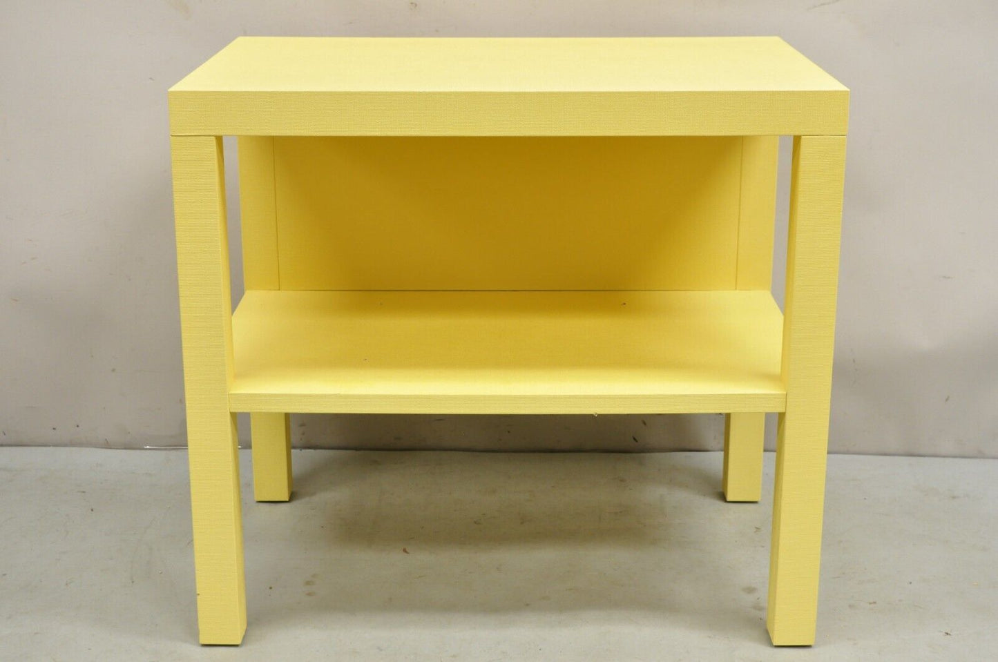 Decca Yellow Grasscloth Raffia Wrapped Parsons Bedside End Table Nightstand