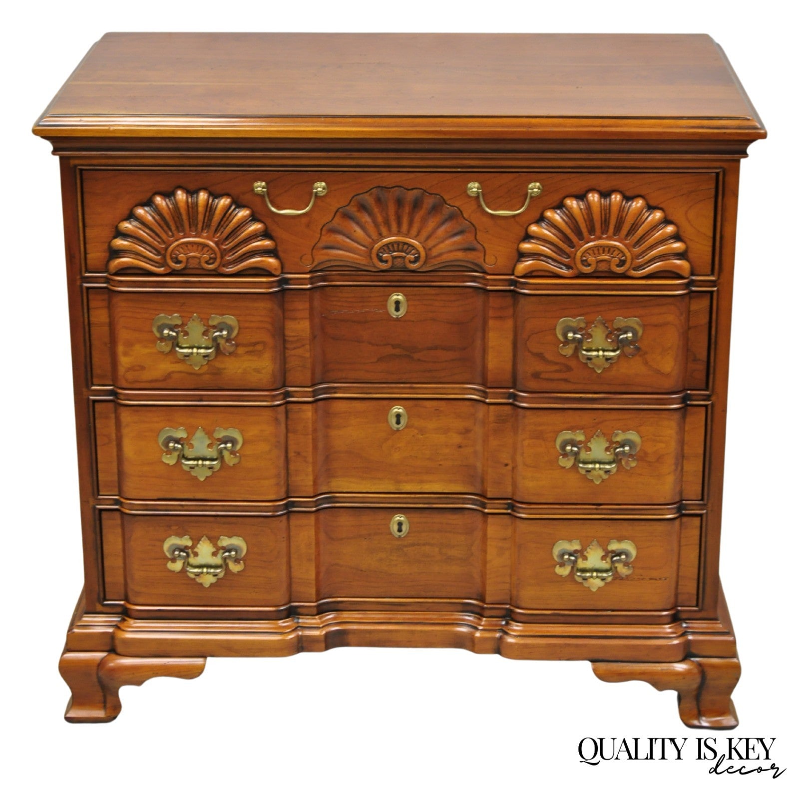 Vintage Georgian Cherry 3 Drawer Block Front Bachelor Chest Dresser by Harden