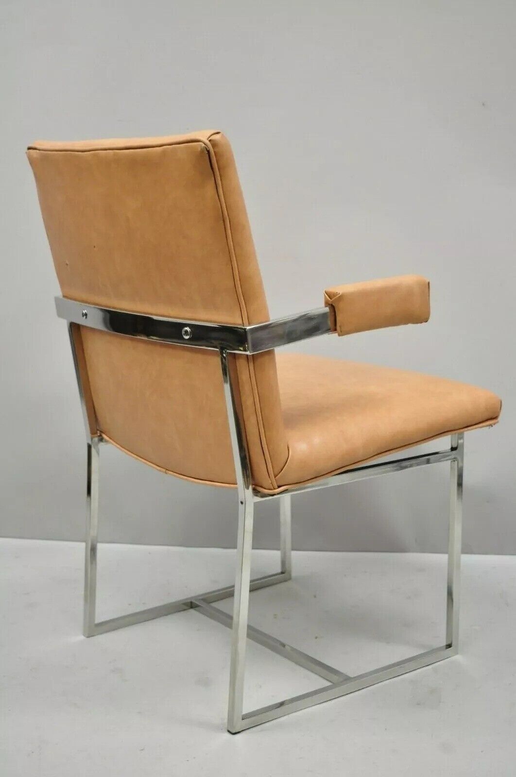 Vintage Milo Baughman Mid Century Modern Chrome Floating Frame Dining Arm Chair