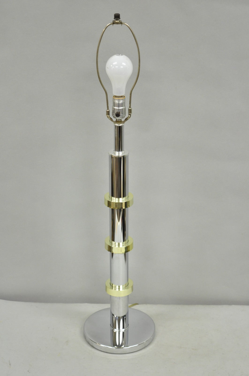 Vintage Mid Century Modern Stacked Chrome & Brass Cylinder Column Table Lamp