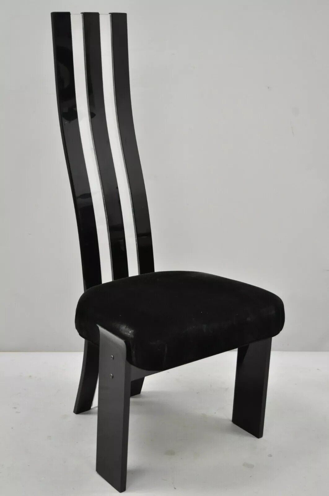 Vintage Black and Clear Lucite High Back Sculptural Dining Chairs - Set of 4