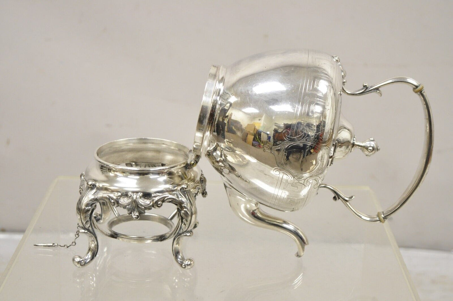 Antique Reed & Barton 1866 Silver Plated Victorian Tilting Tea Pot on Stand