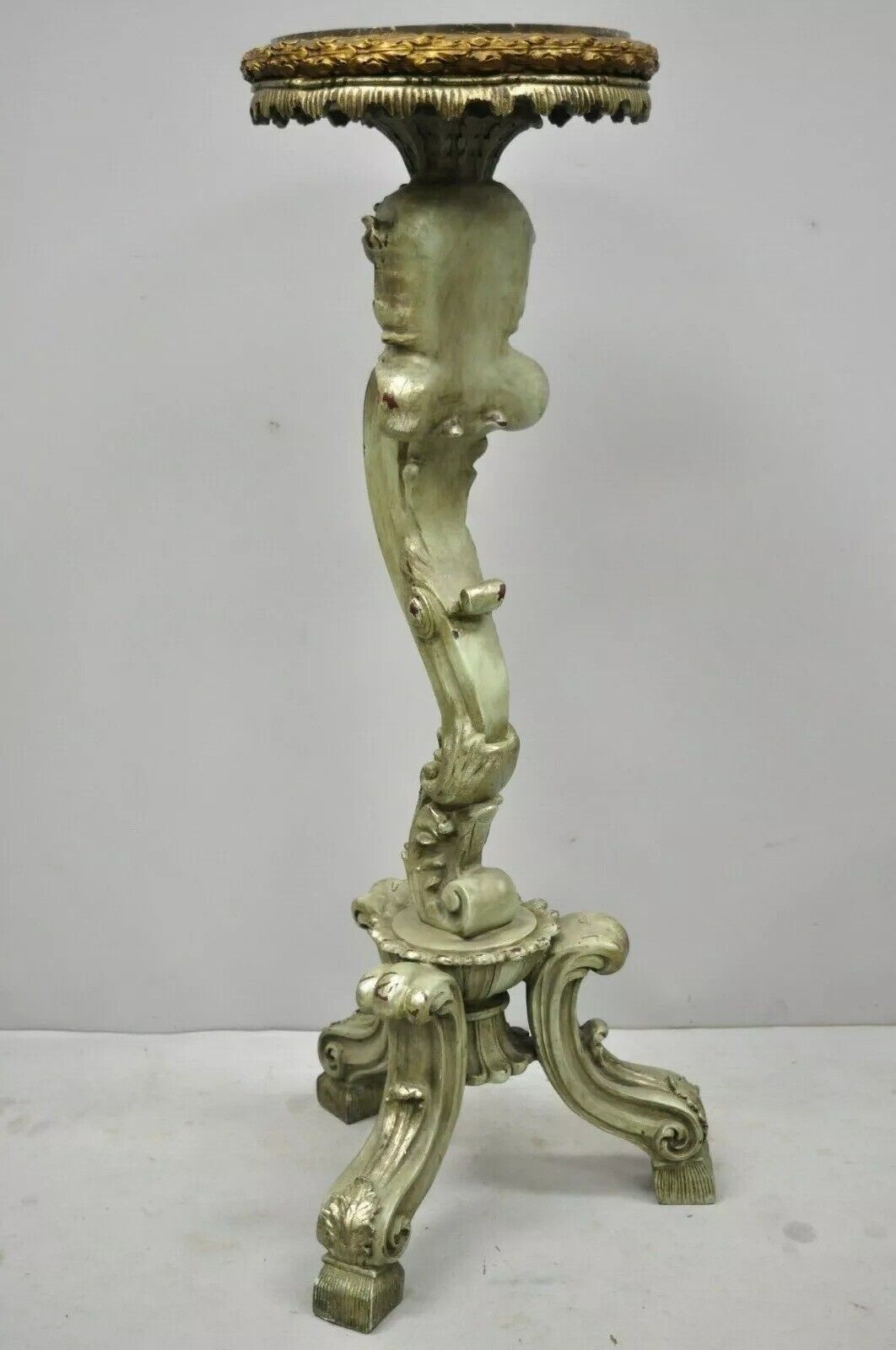 Italian Baroque Style Marble Top Figural Bearded Man Pedestal Stands - a Pair