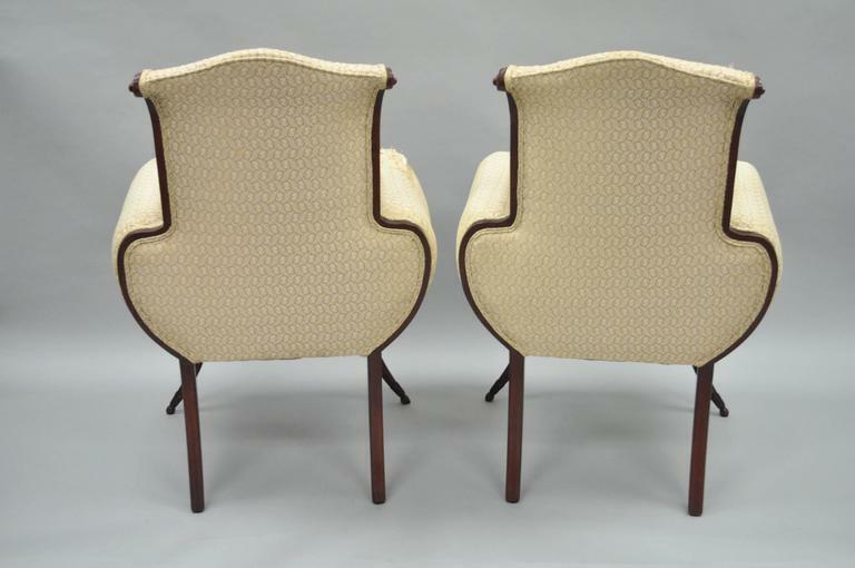 Vintage Hollywood Regency French Style Mahogany Saber Leg Lounge Chairs - a Pair