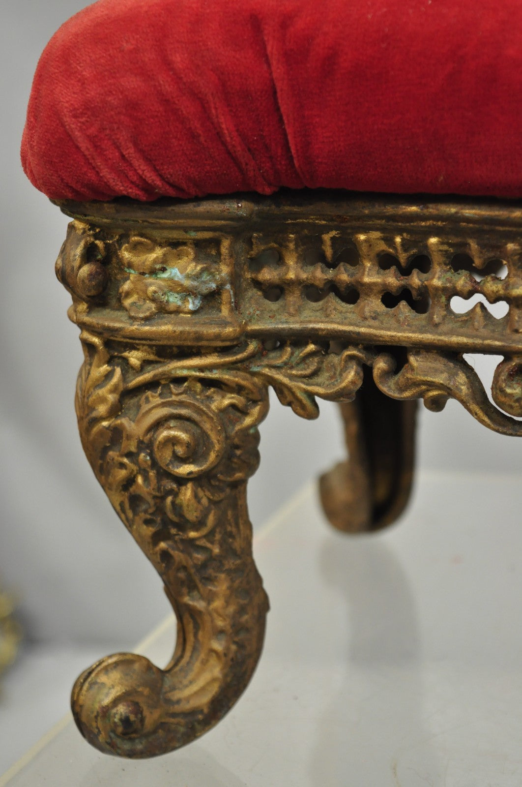 Antique Victorian Cast Iron Ornate Gold Heavy Metal Petite Footstool Ottoman