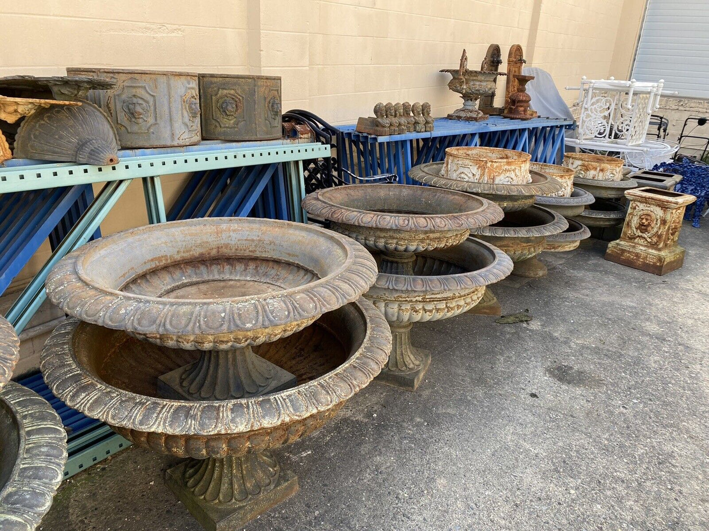 Cast Iron Low and Wide 38" Round French Classic Style Outdoor Garden Urn Planter