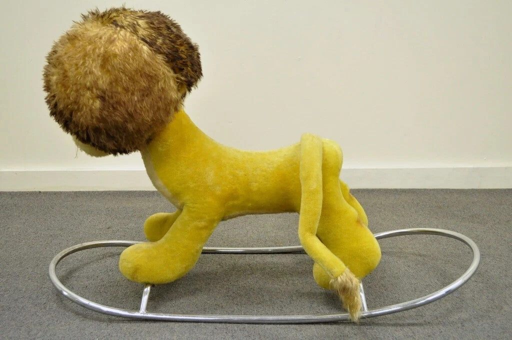 Vintage Italian Trupa Trudi Plush Stuffed Lion Rocking Childs Rocker Hobby Horse