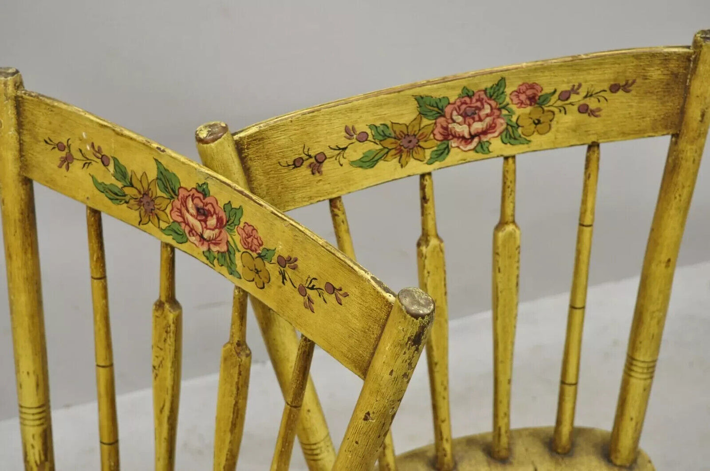 Frederick Loeser & Co Yellow Primitive Hitchcock Style Side Chairs - Pair (B)