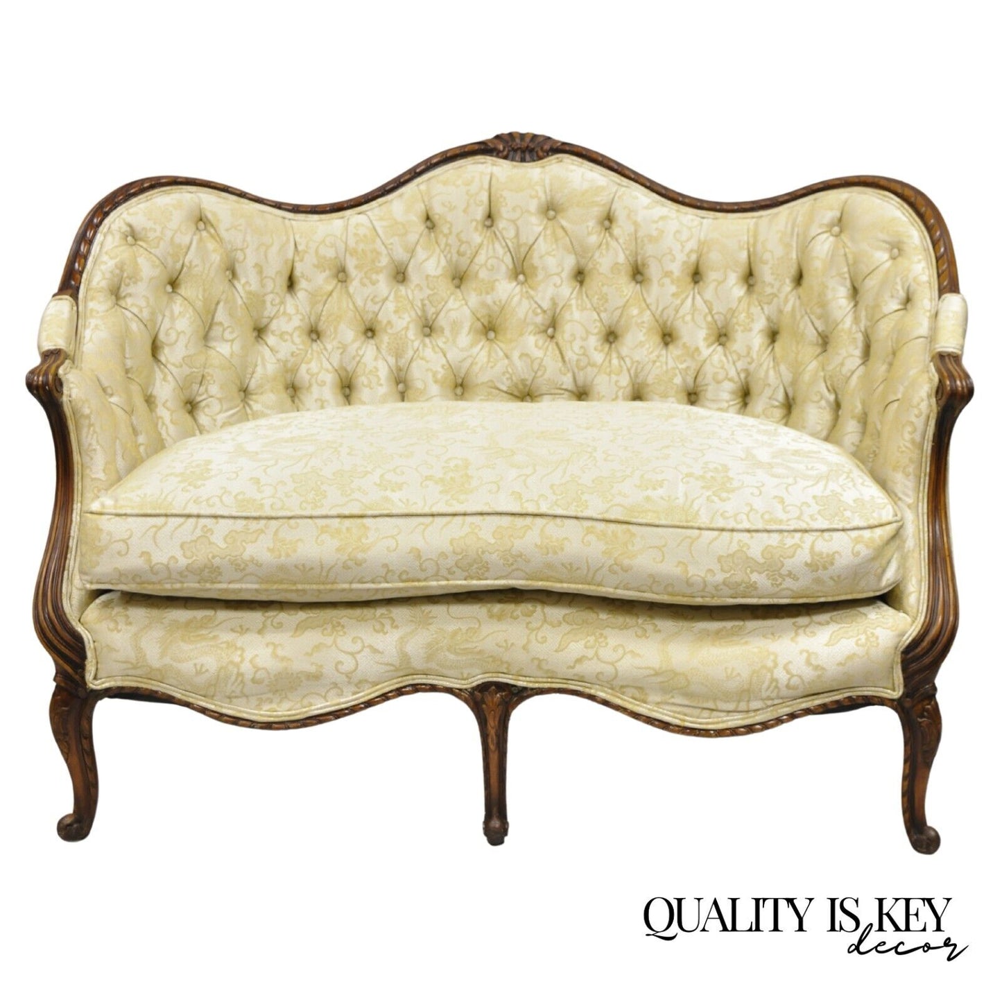 Antique French Louis XV Style Carved Walnut Serpentine Settee Sofa Loveseat