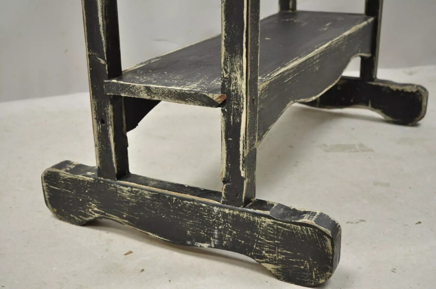 French Country Provincial Black & White Distress Painted Bookcase Display Stand