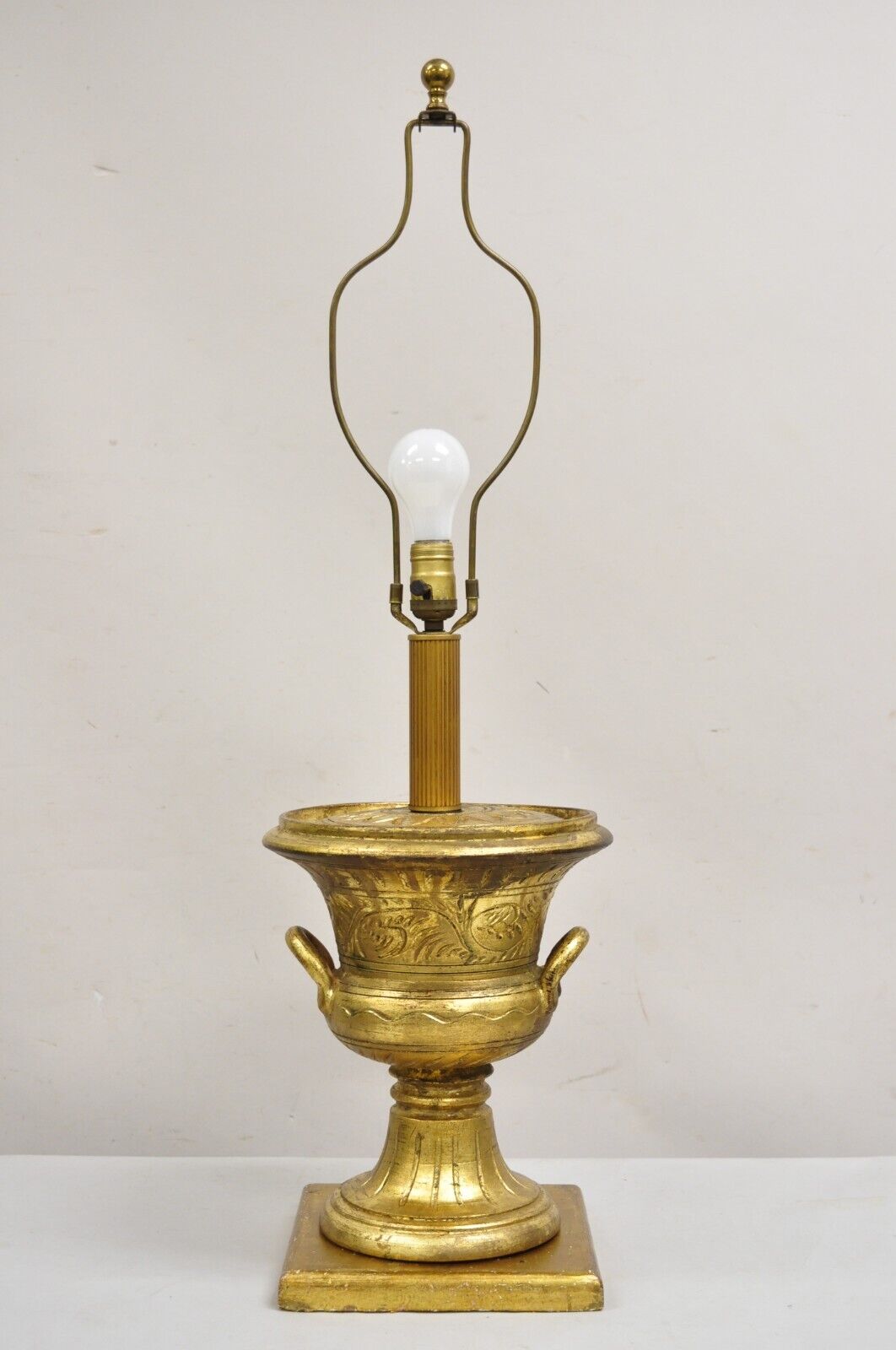 Vintage Italian Hollywood Regency Ceramic Gold Twin Handle Urn Table Lamp