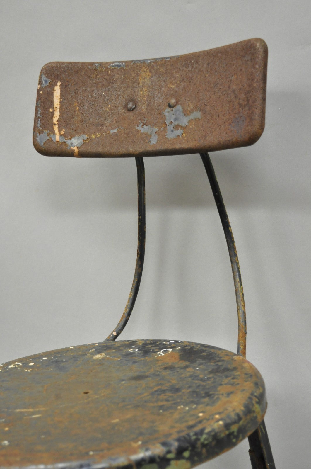 Vintage Industrial Steel Metal Rusty Distressed Garage Work Stool Chair