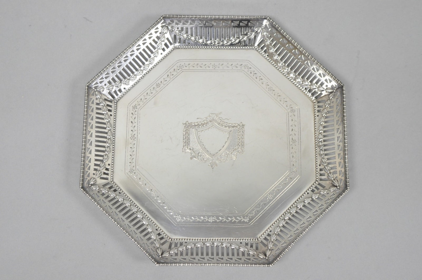 Antique Ellis Barker English Edwardian Silver Plated Octagonal Trinket Dish Tray