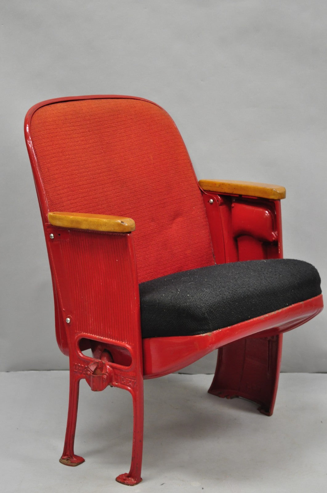 Antique Art Deco Red Painted Authentic Upholstered Movie Theater Chair
