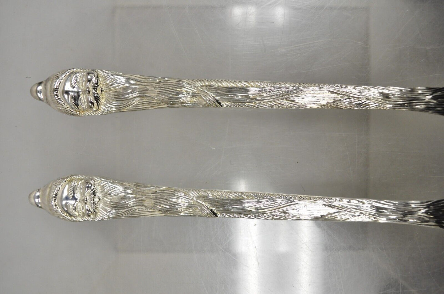 Vintage Modern Christmas Santa Claus Silver Plated Salad Serving Fork & Spoon