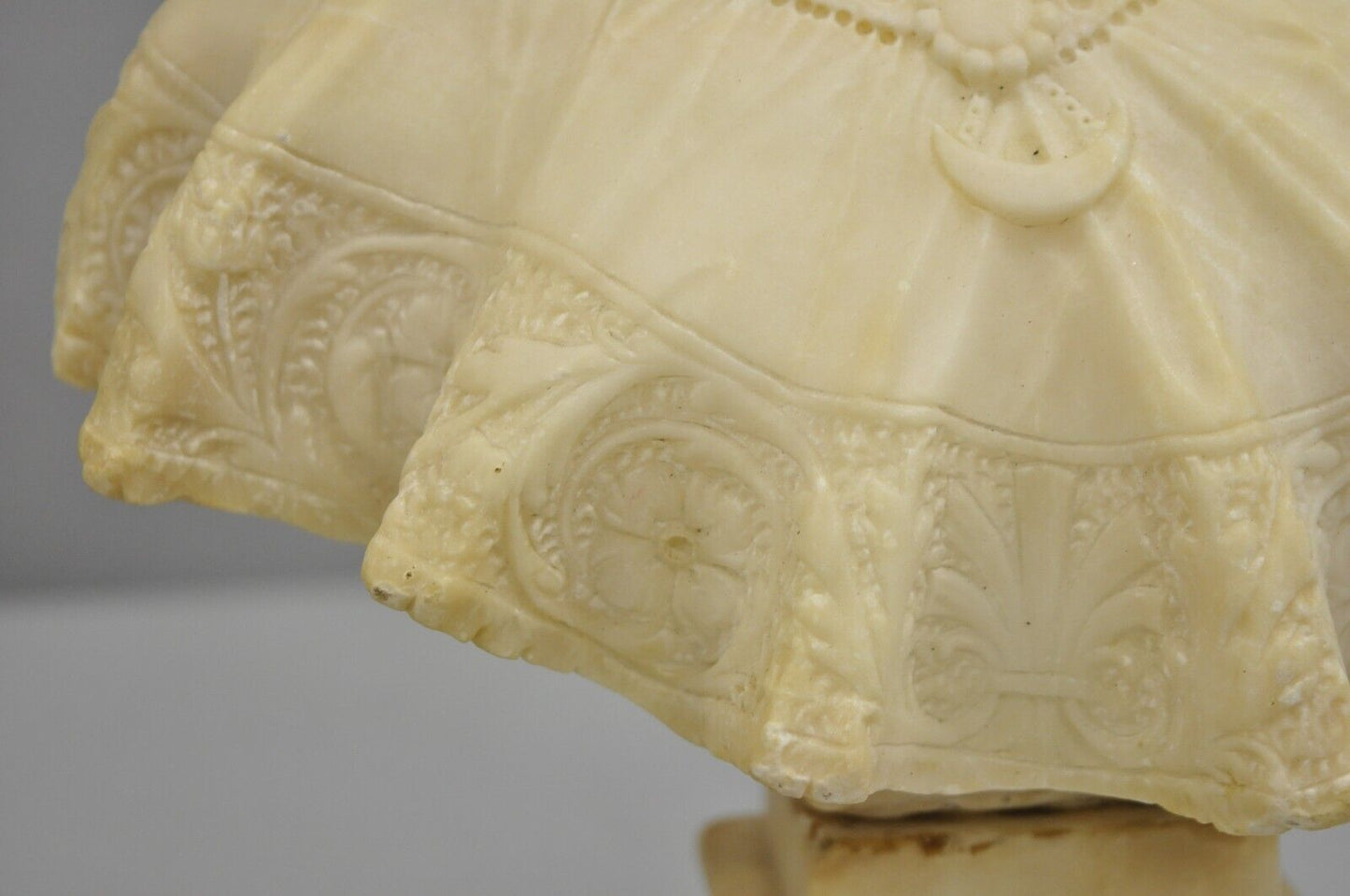 Antique Victorian Carved Alabaster Marble Figural Young Woman Maiden Bust Statue