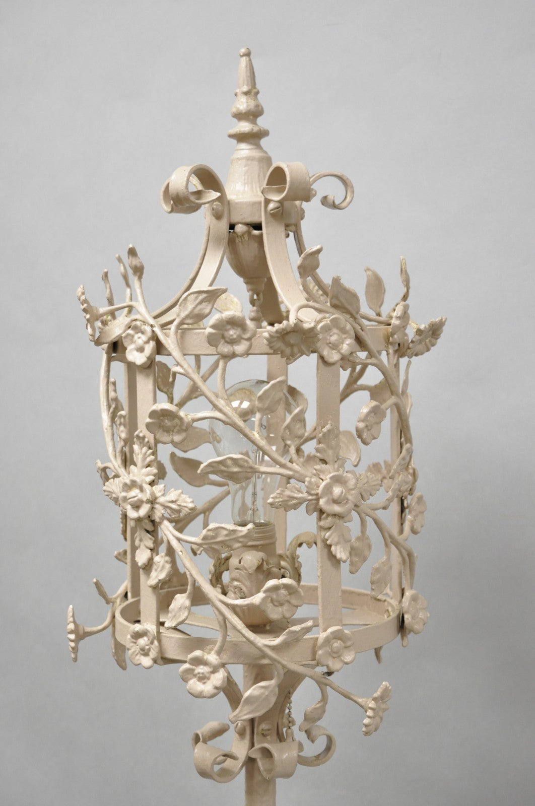 Antique French Renaissance Art Nouveau Iron Floral Lantern Pole Floor Lamp