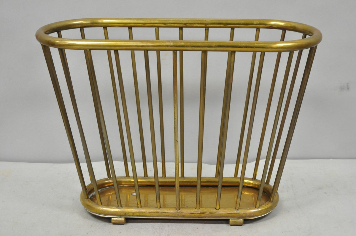Vintage Gatco Mid Century Modern Solid Brass Spindle Modernist Magazine Rack