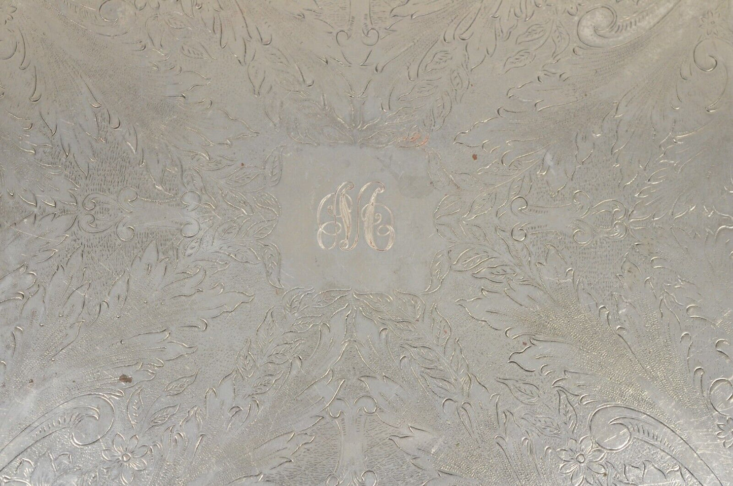 Antique BSC English Victorian 17" Square Serving Platter Tray, "M" Monogram