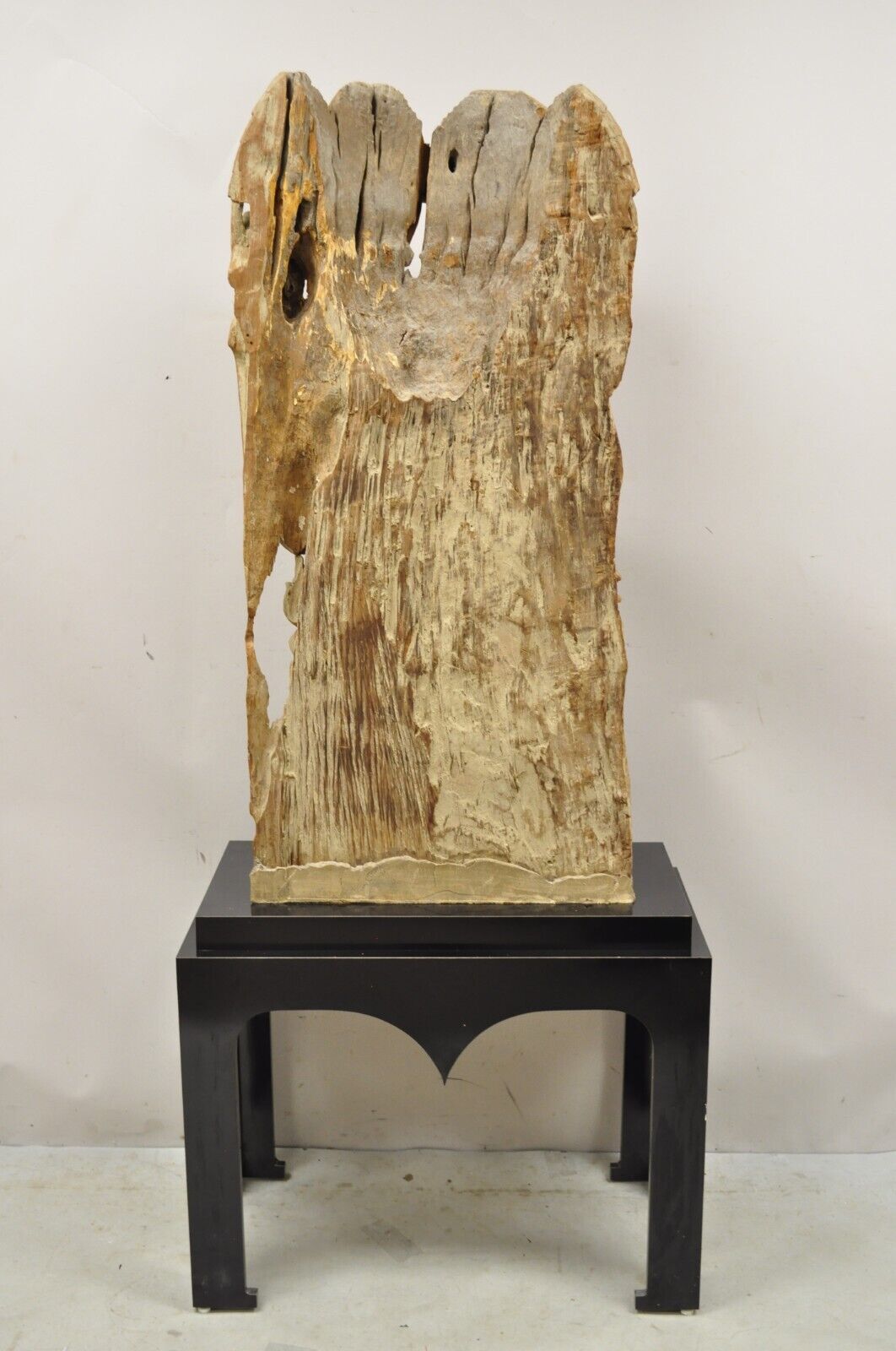 Vintage Burmese Carved Wood Oriental Large Figural Statue Sculpture on Base