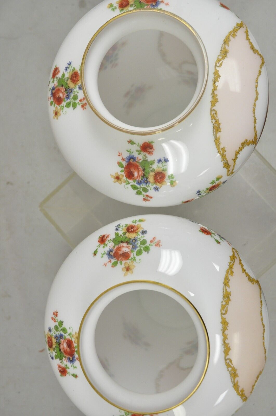 Vintage French Style Large White Blown Glass Transfer Scene Jar Vases - a Pair