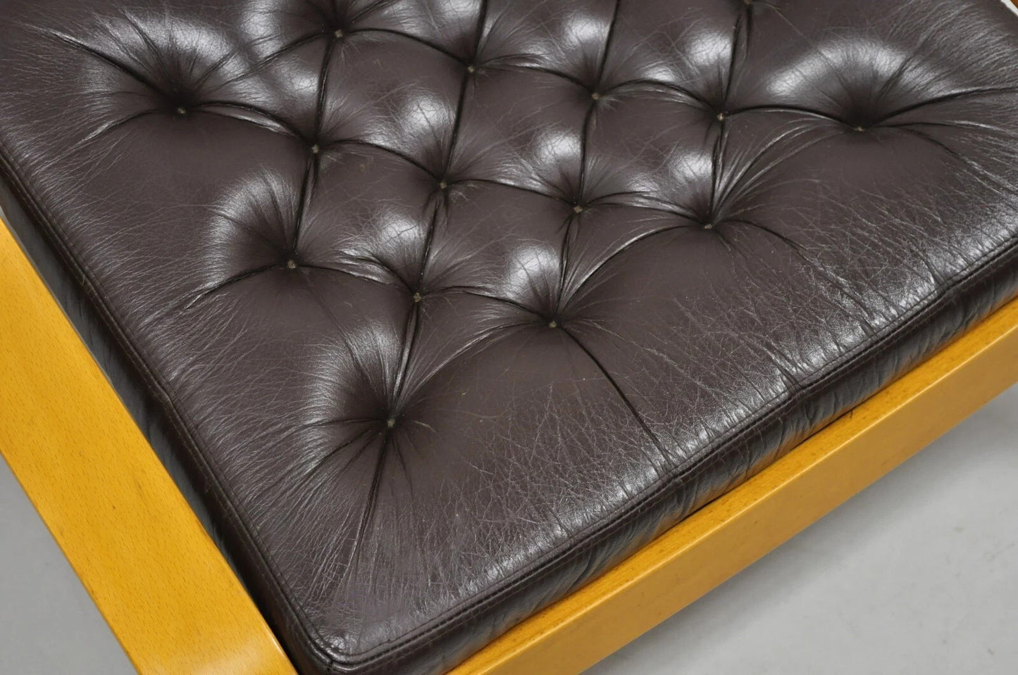 Vintage Noboru Nakamura Poang for Ikea Bentwood Brown Leather Footstool Ottoman